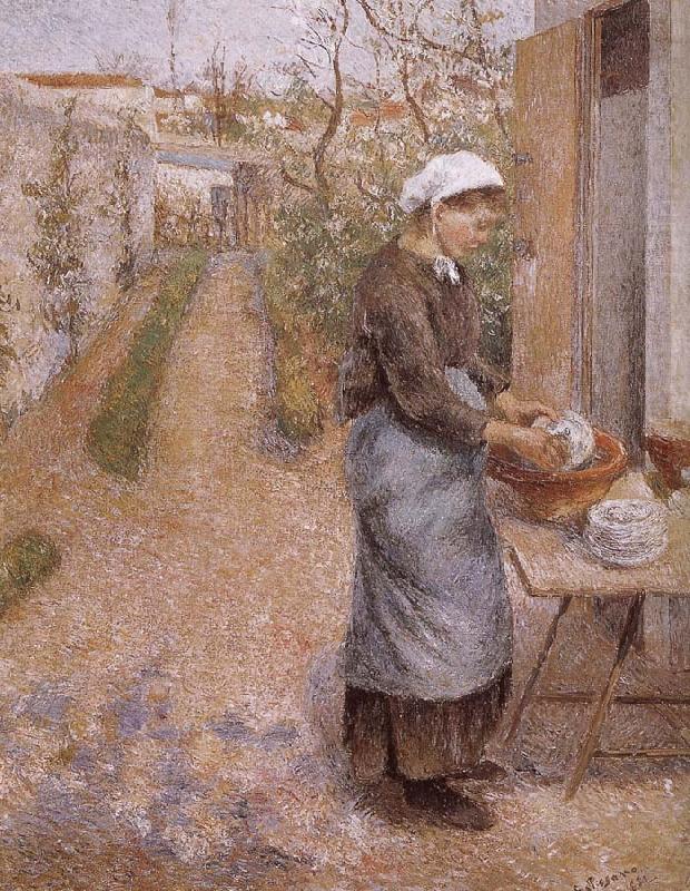 Camille Pissarro woman washing dishes china oil painting image